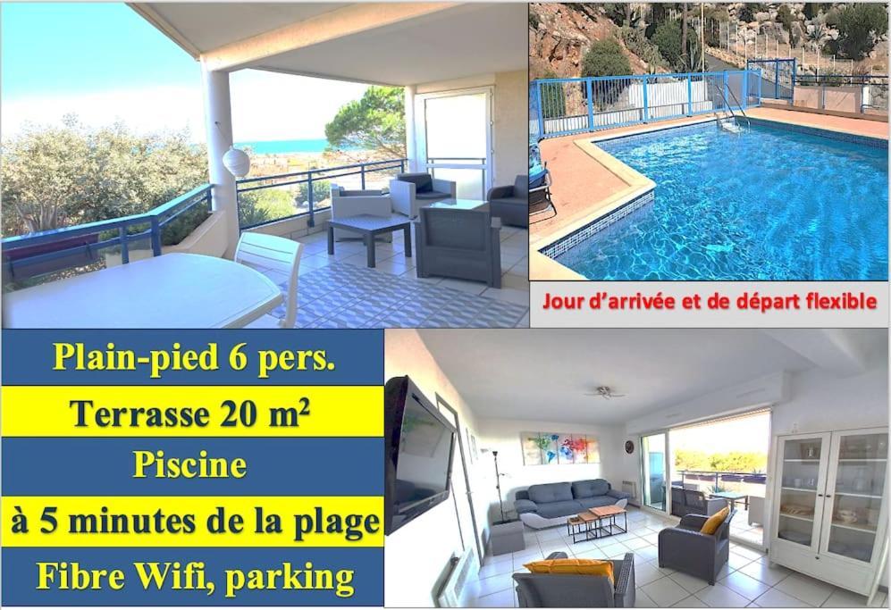 Plain-Pied, Terrasse, Piscine, Pleine Vue Mer, Plage A 6' A Pied, Parking, Wifi Fleury  Exterior foto